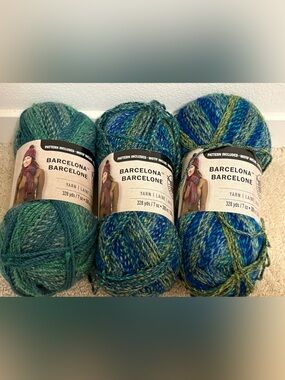 Loops & Threads Barcelona Size 5 Yarn 3 Skein Set- Colorways Poolside & Greenery